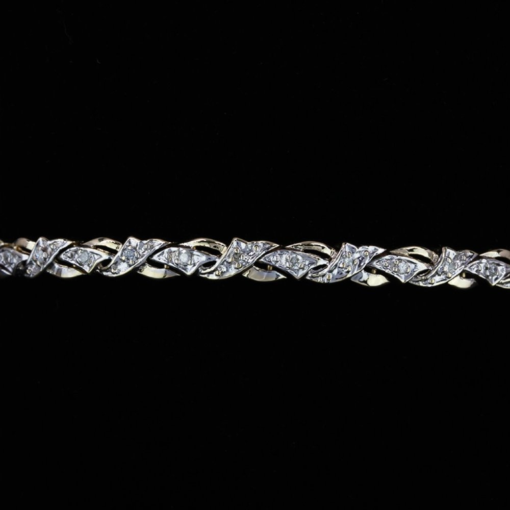 14k Two-Tone Gold Diamond Fancy Crossover Link Bracelet - Picture 6 of 7